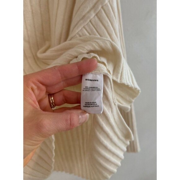 Vitamin A Women’s Sweater Pullover Vneck Cream Ivory Ribbed Cashmere Wool Top M - Picture 5 of 5
